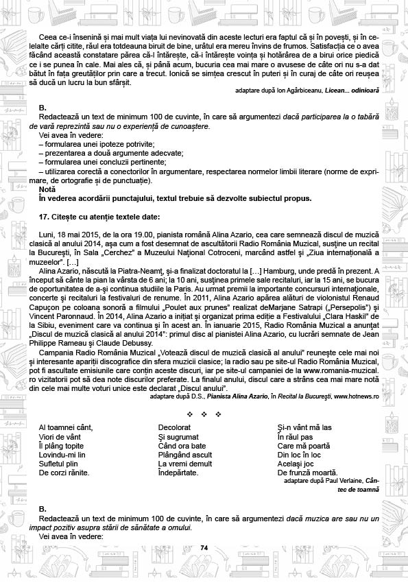 Anderco Daniela, Ballos Camelia, Bozga Anda, Bumb Viorica, Luca Laura,  dr. Maier Arnold:  Caiet de lucru pentru pregătirea examenului de bacalaureat