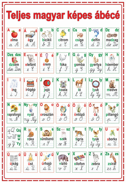 Întregul alfabet maghiar ilustrat.