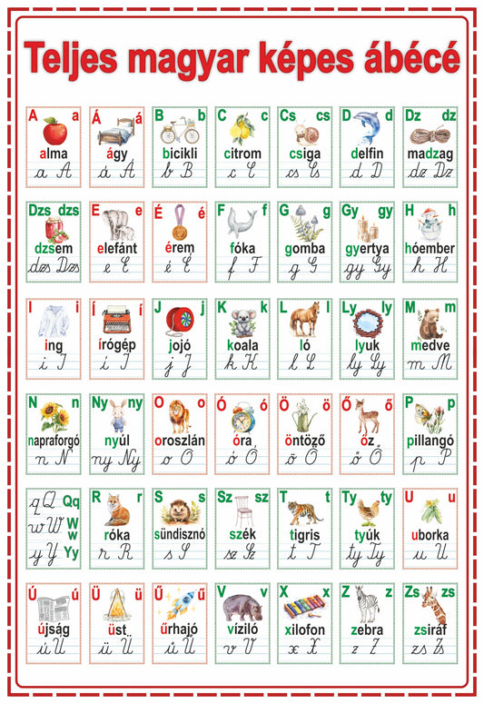 Întregul alfabet maghiar ilustrat.
