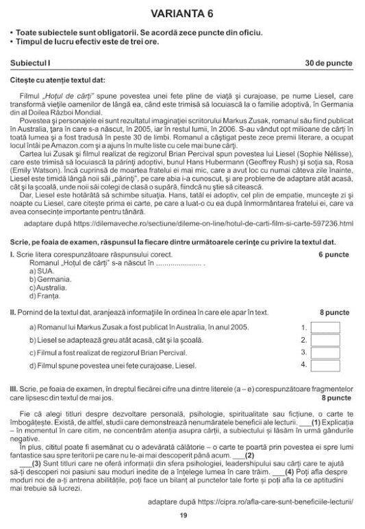 Teste de pregătire pentru examenul de BACALAUREAT - toate filierele – Limba și literatura română pentru şcolile şi secţiile cu predare în limba maghiară. 30 de teste după modelul MEC, CNPEE.